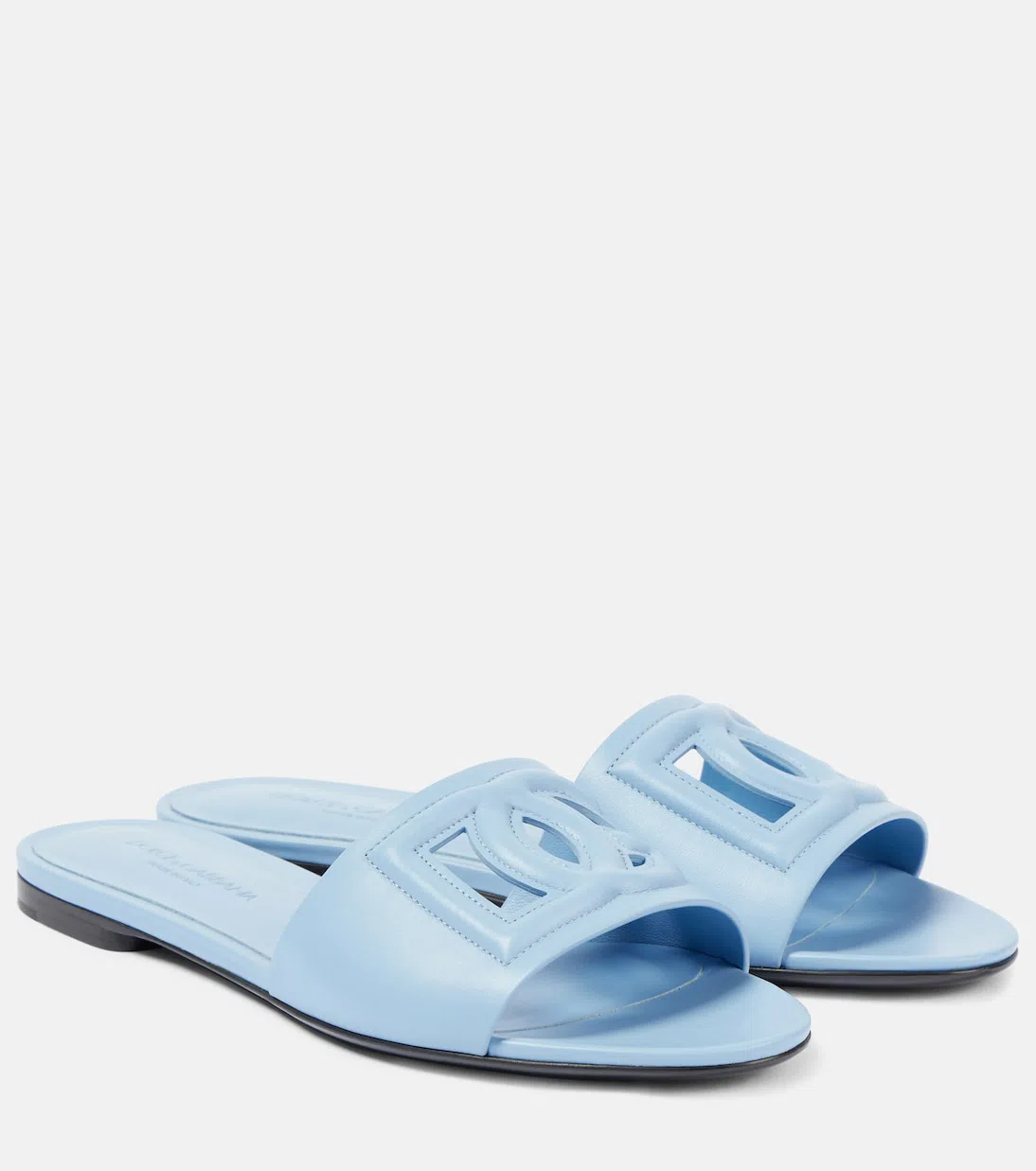 DOLCE & GABBANA Dg Logo Leather Flat Sandals In Sugar Paper Blue