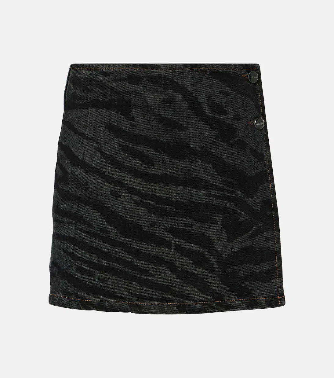 GANNI Animal Motif Denim Cropped Jacket In Black