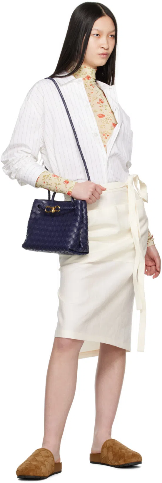 BOTTEGA VENETA Pinstripe Cotton Poplin Shirt In Beige