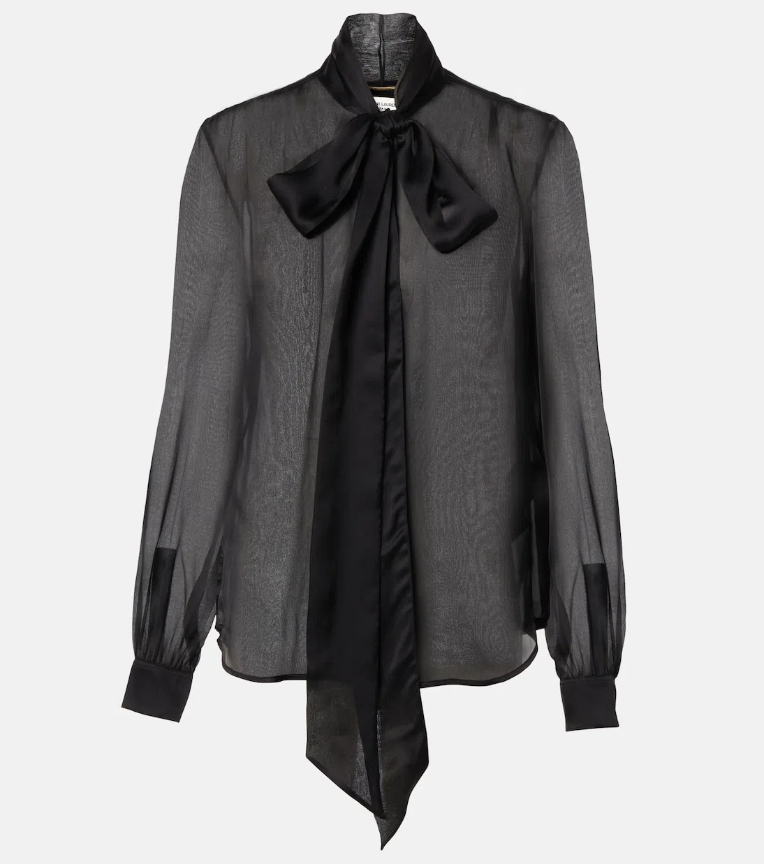 SAINT LAURENT Bow-detailed Sheer Silk Blouse In Noir