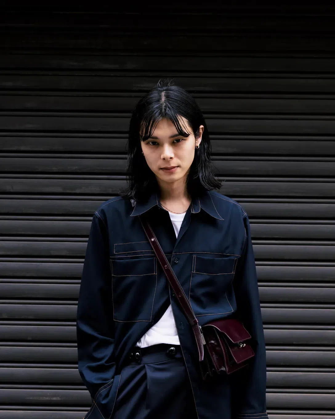 MARNI Navy Contrast Stitch Shirt In 00b99 Blublack