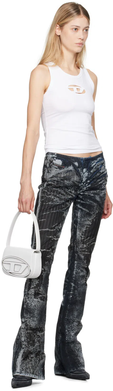 DIESEL 1dr White Shoulder Bag With Oval D Patch In Leather Woman