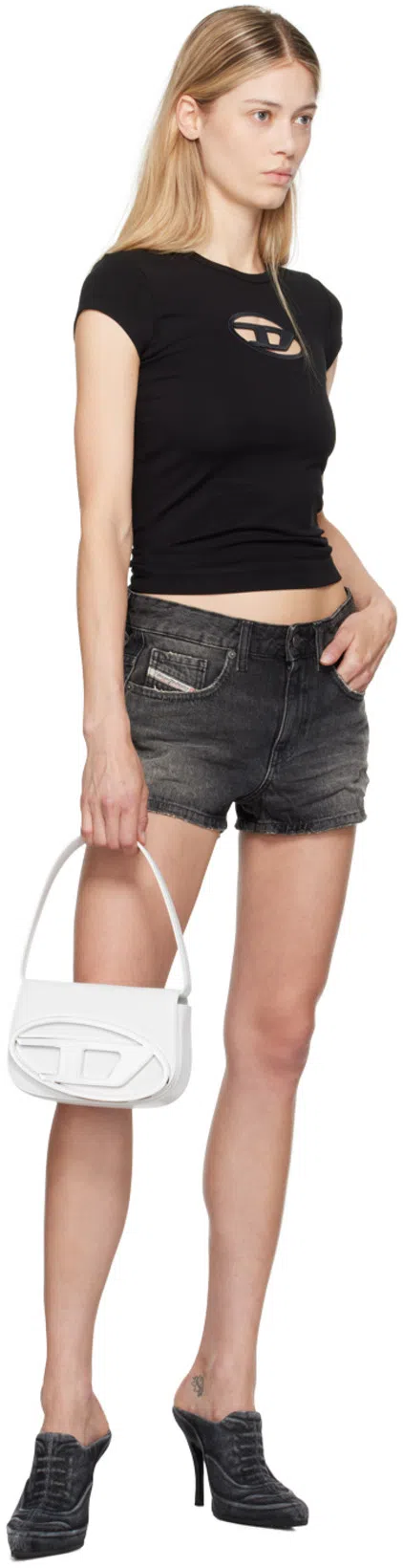 DIESEL 1dr White Shoulder Bag With Oval D Patch In Leather Woman