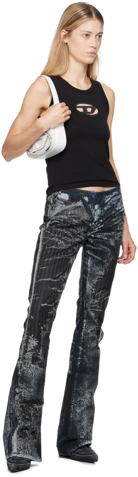 DIESEL 1dr White Shoulder Bag With Oval D Patch In Leather Woman