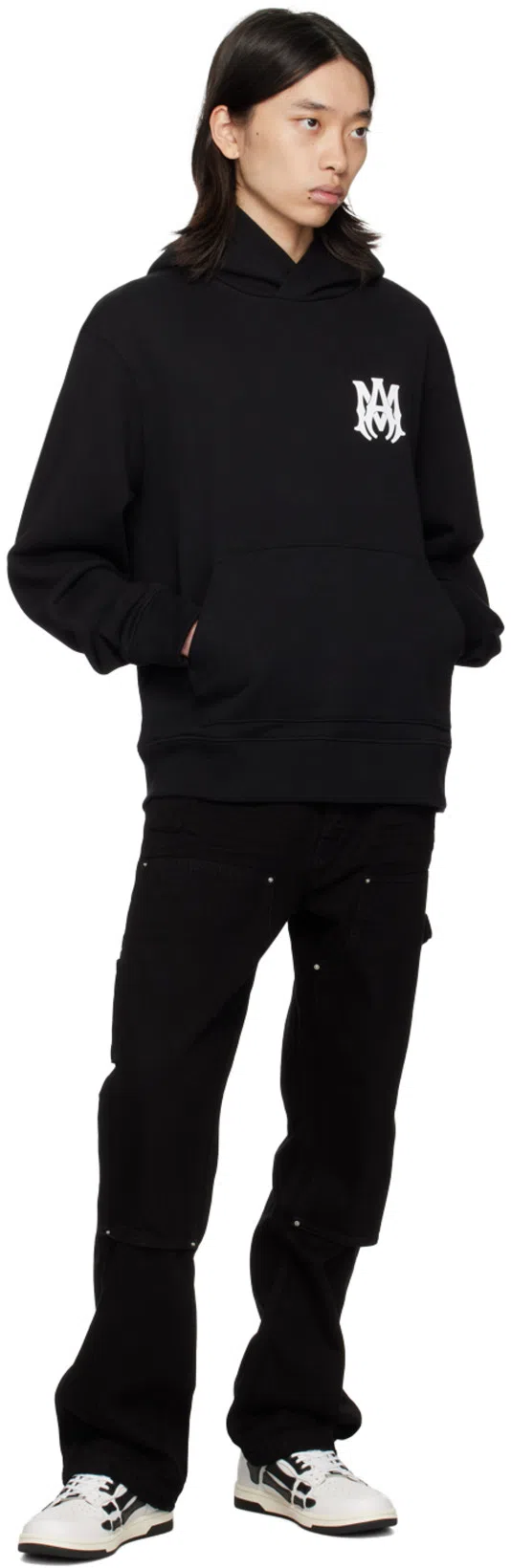 AMIRI Hooded Cotton Sweatshirt Kangaroo Pocket In Black