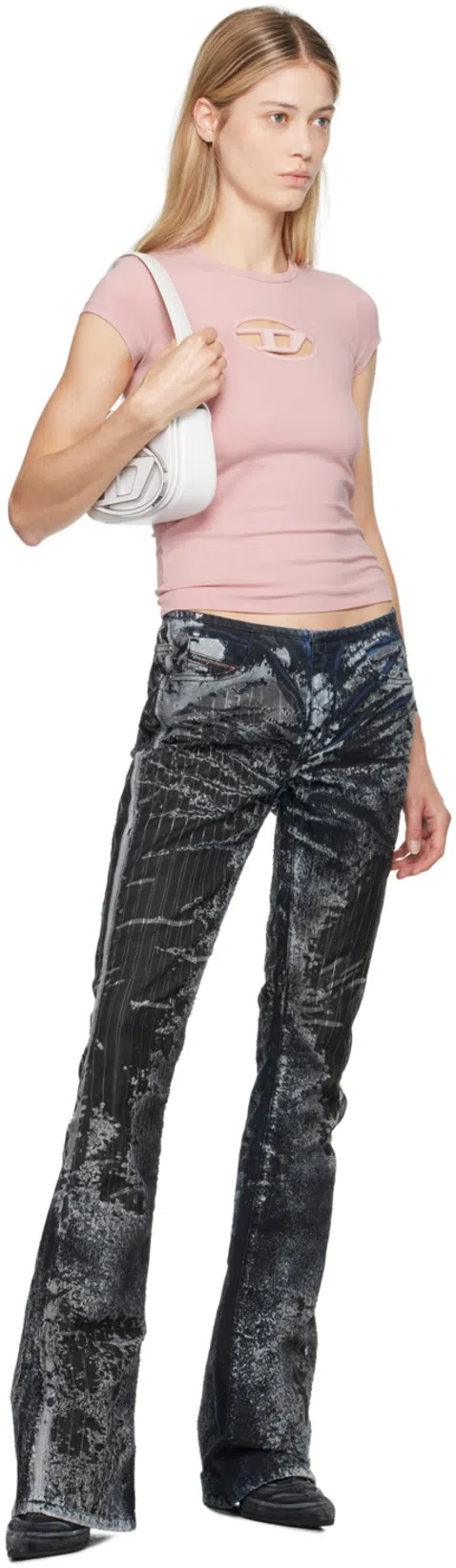 DIESEL 1dr White Shoulder Bag With Oval D Patch In Leather Woman