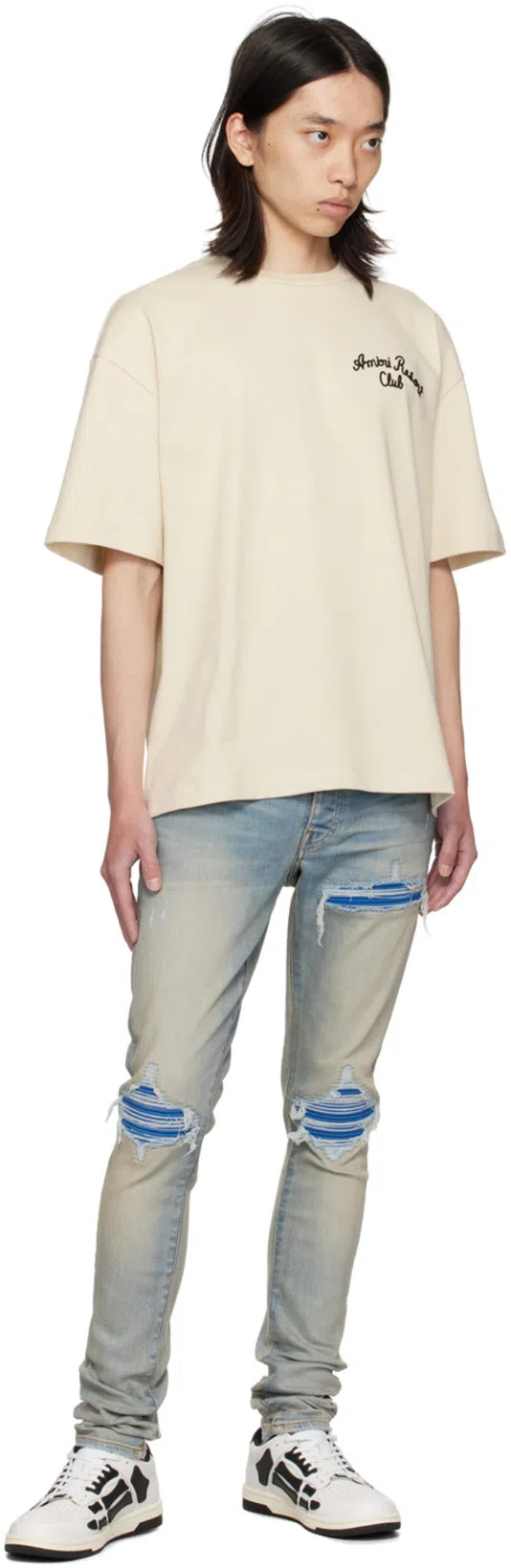 AMIRI Leopard Print Distressed Jeans Five-pocket Style In Gray