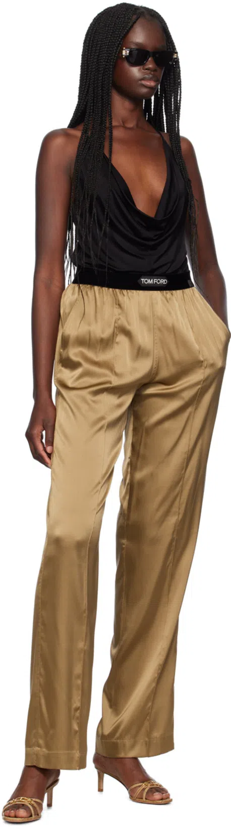 TOM FORD Stretch Silk Satin Straight Pants In Beige