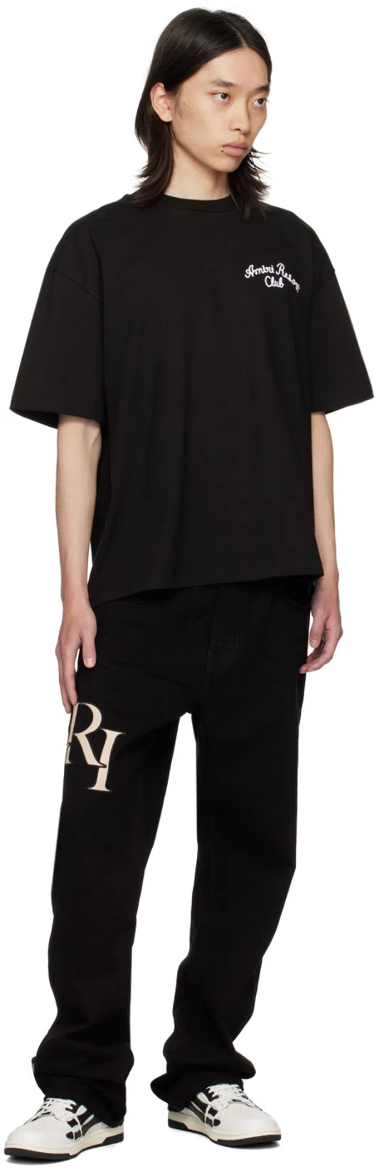 AMIRI 'city'black Crewneck T-shirt With Logo Detail On The Front And Maxi Logo Print On The Rear