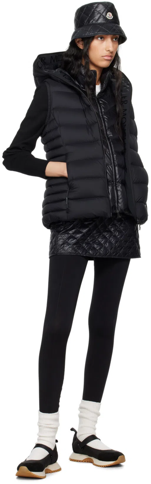 MONCLER Quilted Black Skirt With Glossy Finish And Wrap Style