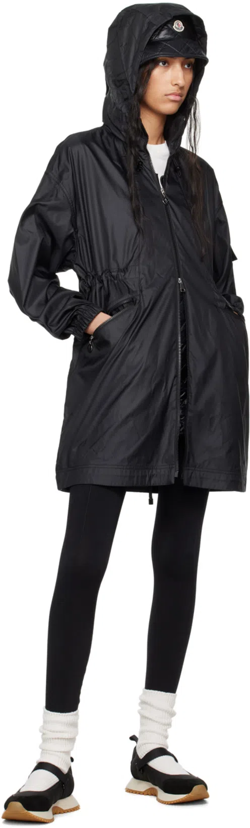 MONCLER Quilted Black Skirt With Glossy Finish And Wrap Style