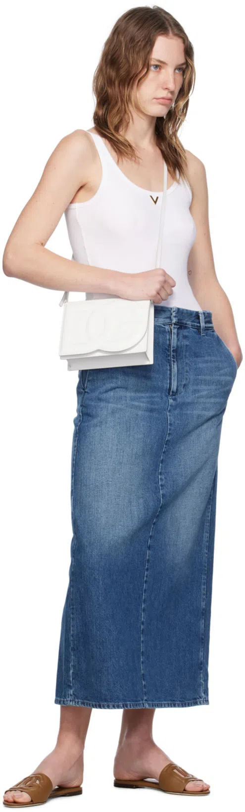 DOLCE & GABBANA Light Brown Calf Leather Dg Millennials Logo Slides