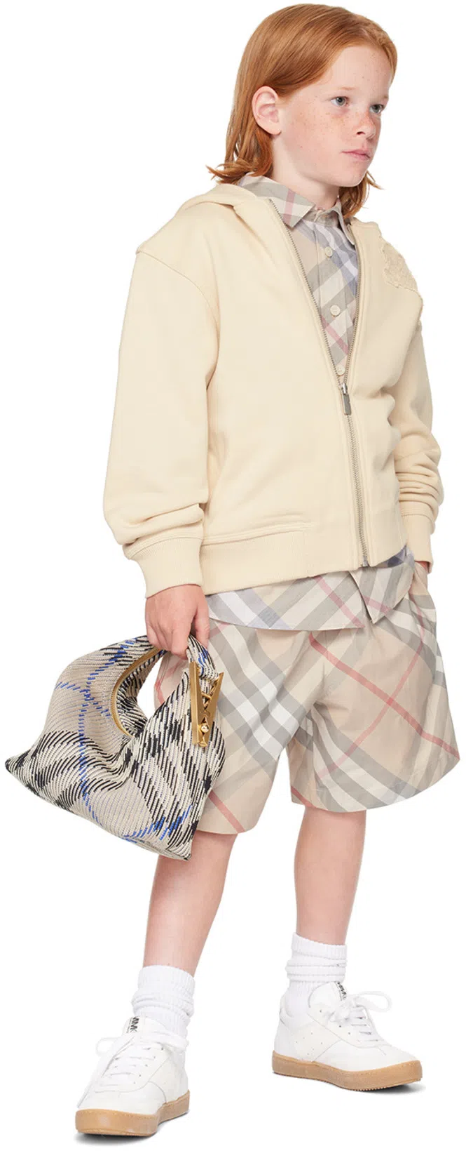 BURBERRY Mini Peg Check Knitted Bag In Neutrals