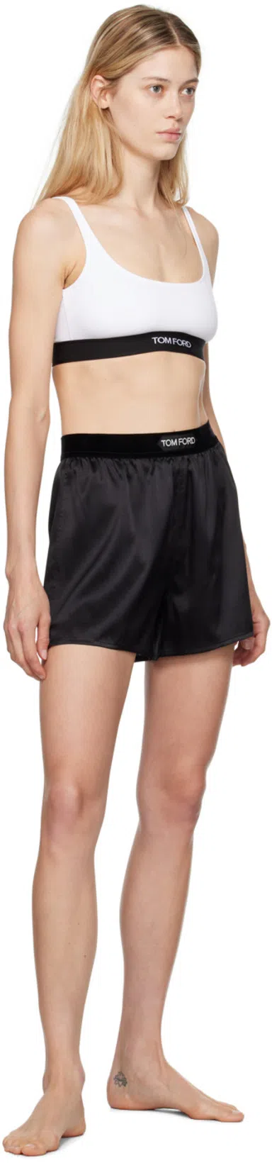 TOM FORD Hendrix Floral Stretch Silk Satin Pajama Shorts In Off White Black