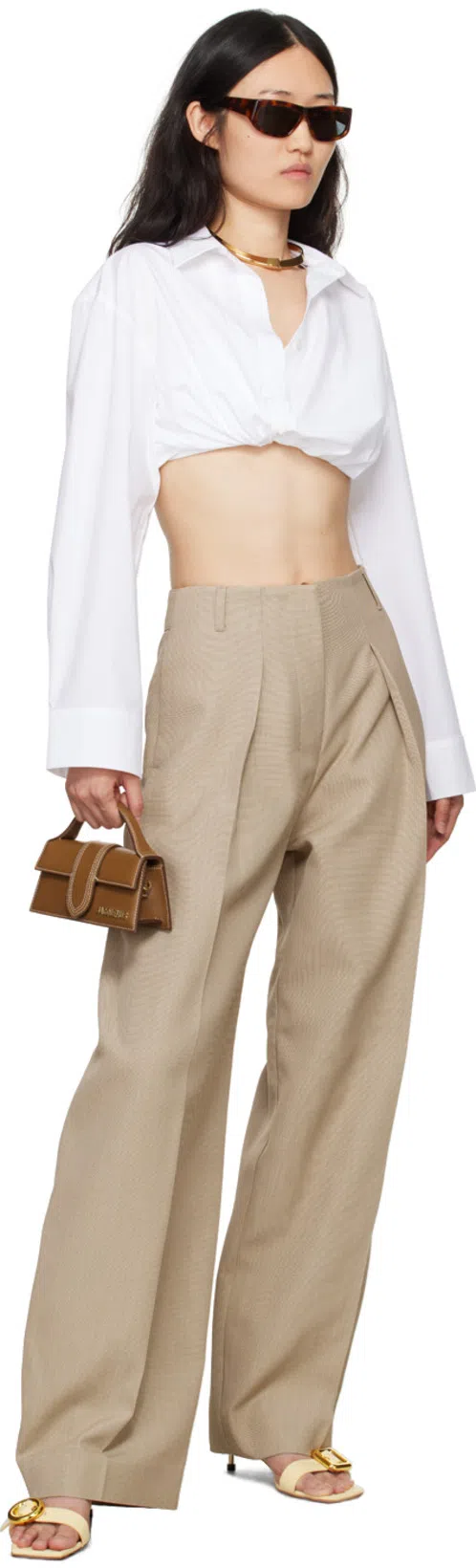 JACQUEMUS Drawstring Hem Cropped Shirt In White