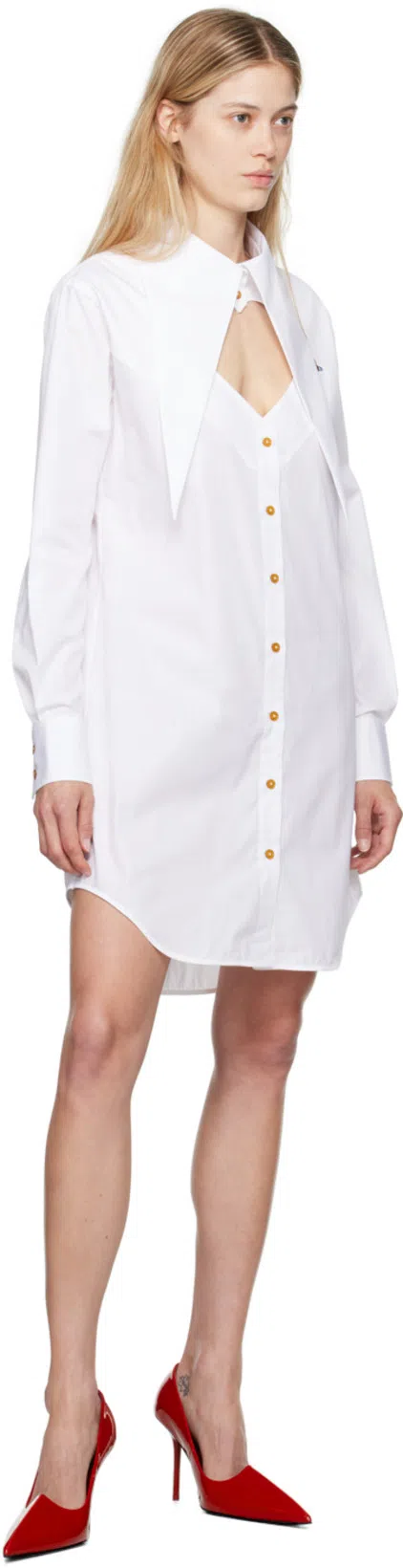 VIVIENNE WESTWOOD Heart Cut Out Poplin Mini Shirt Dress In White