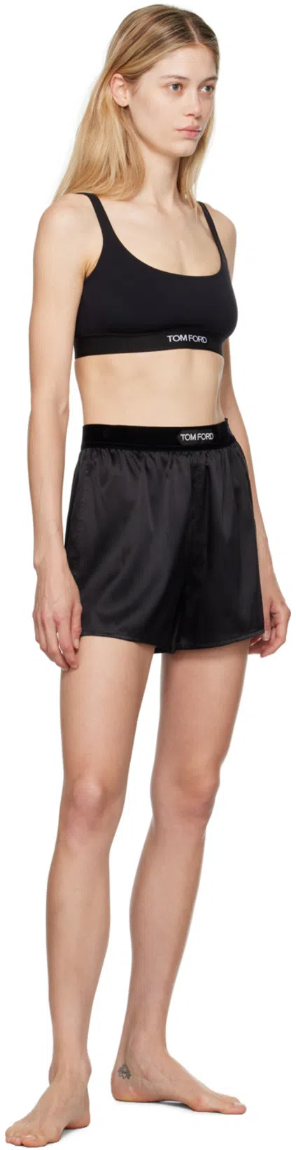 TOM FORD Hendrix Floral Stretch Silk Satin Pajama Shorts In Off White Black