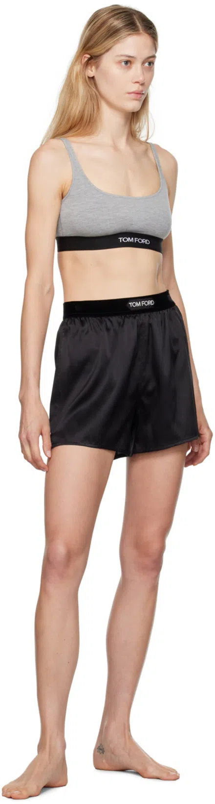 TOM FORD Hendrix Floral Stretch Silk Satin Pajama Shorts In Off White Black