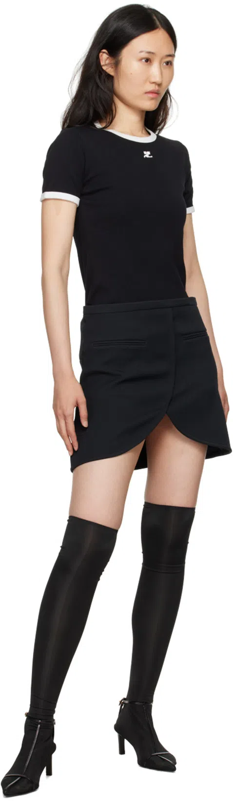 COURRÈGES Bumpy Contraste Reeditio T-shirt In Black