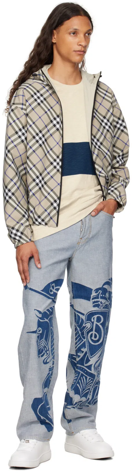 BURBERRY Checked Reversible Hooded Jacket In Gray