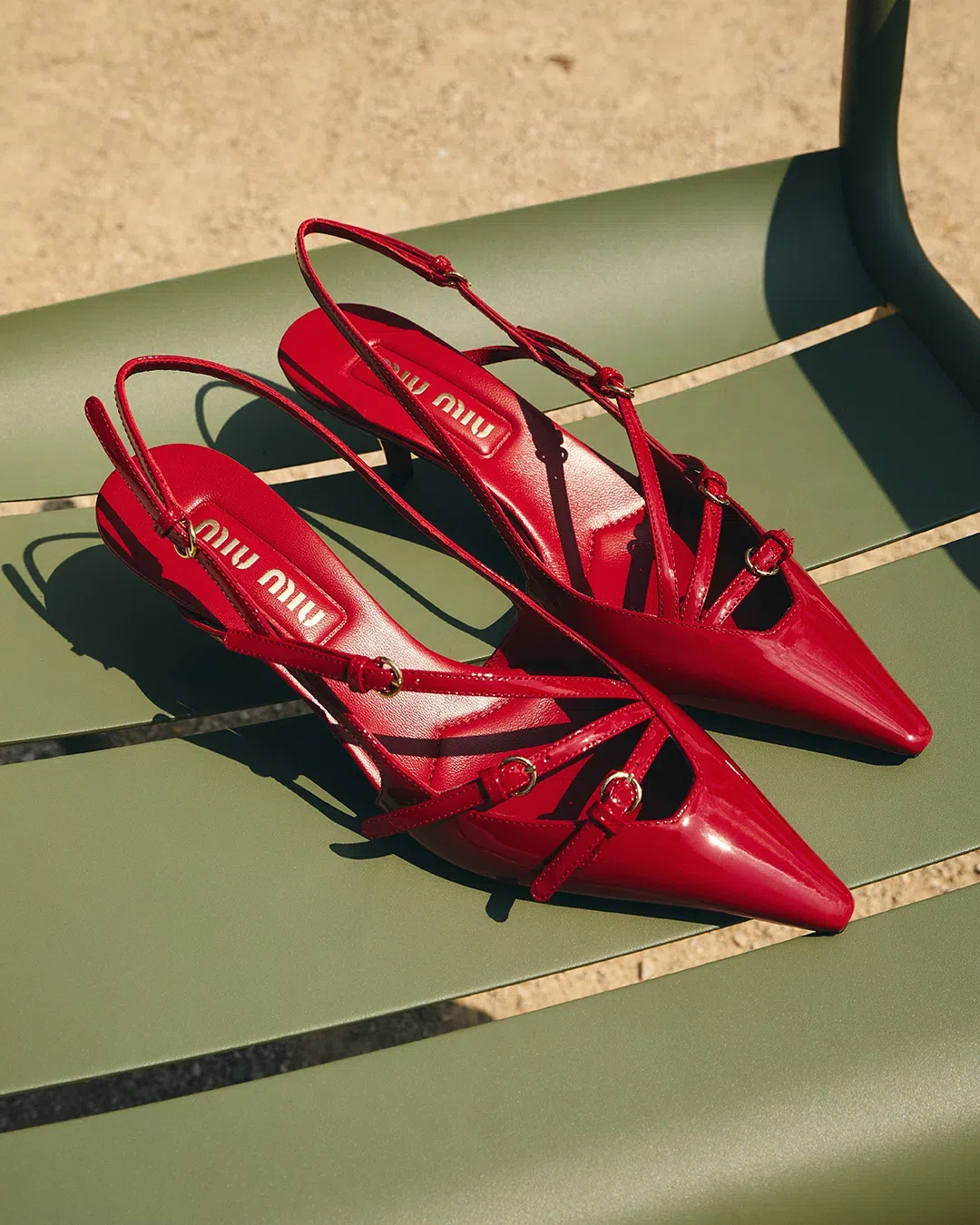MIU MIU Miumiu Women Patent Leather Slingbacks With Buckles In Red