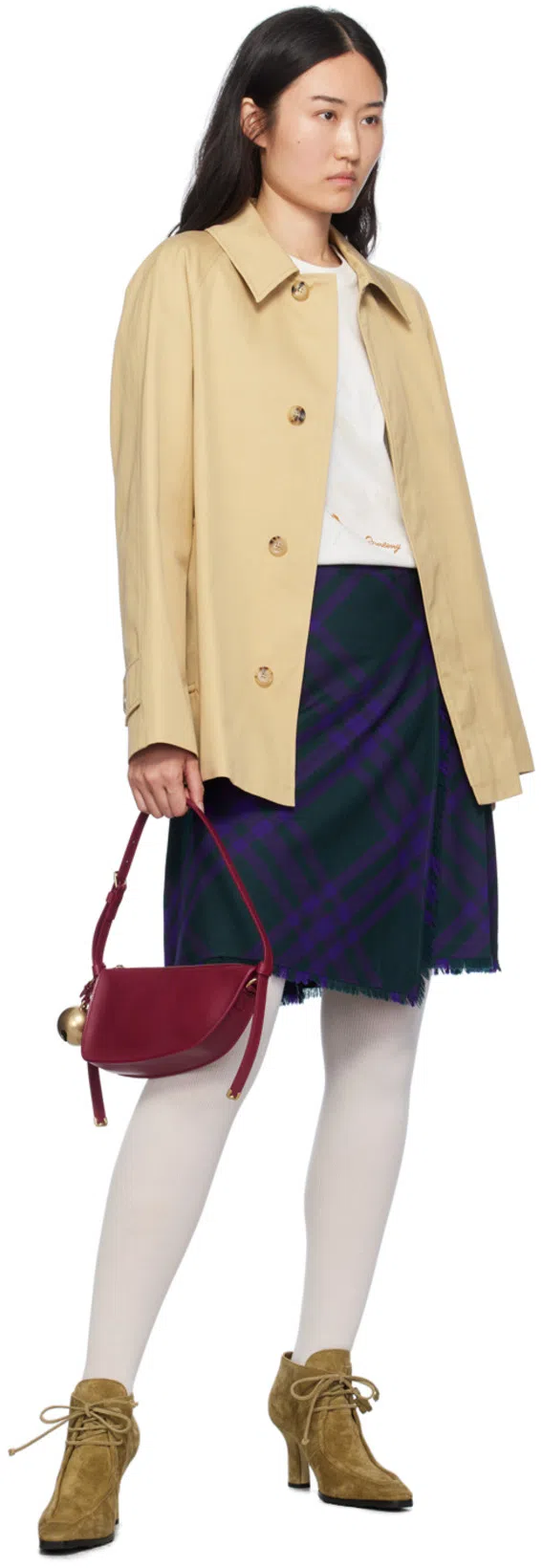 BURBERRY Asymmetrical High-waisted Silk Skirt With Plaid Pattern In Royalipcheck
