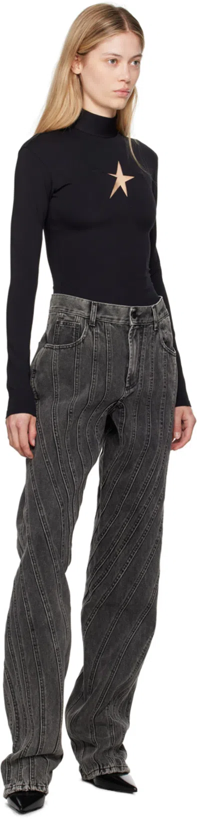 MUGLER High-neck Long-sleeve T-shirt In Black