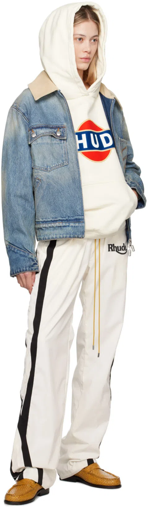 RHUDE Indigo Western Denim Jacket In 0492 Indigo/tan