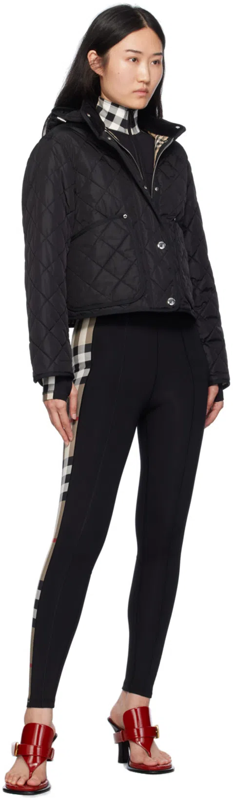BURBERRY Leggings In Stretch Jersey With Check Inserts In Black