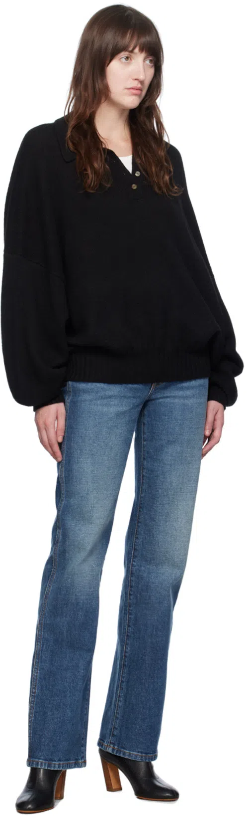 KHAITE Short-sleeved Knitted Polo Shirt In Gray