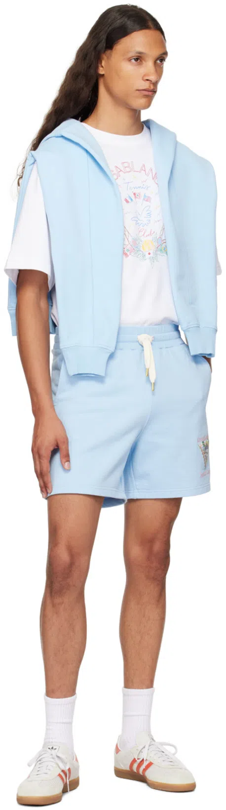 CASABLANCA Velour Stripe Shorts In Light Blue