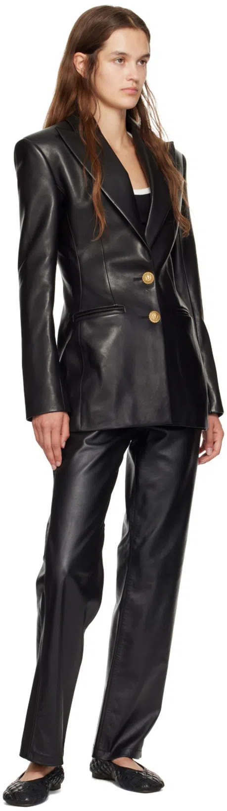 BALMAIN Leather Blazer Jacket In Black