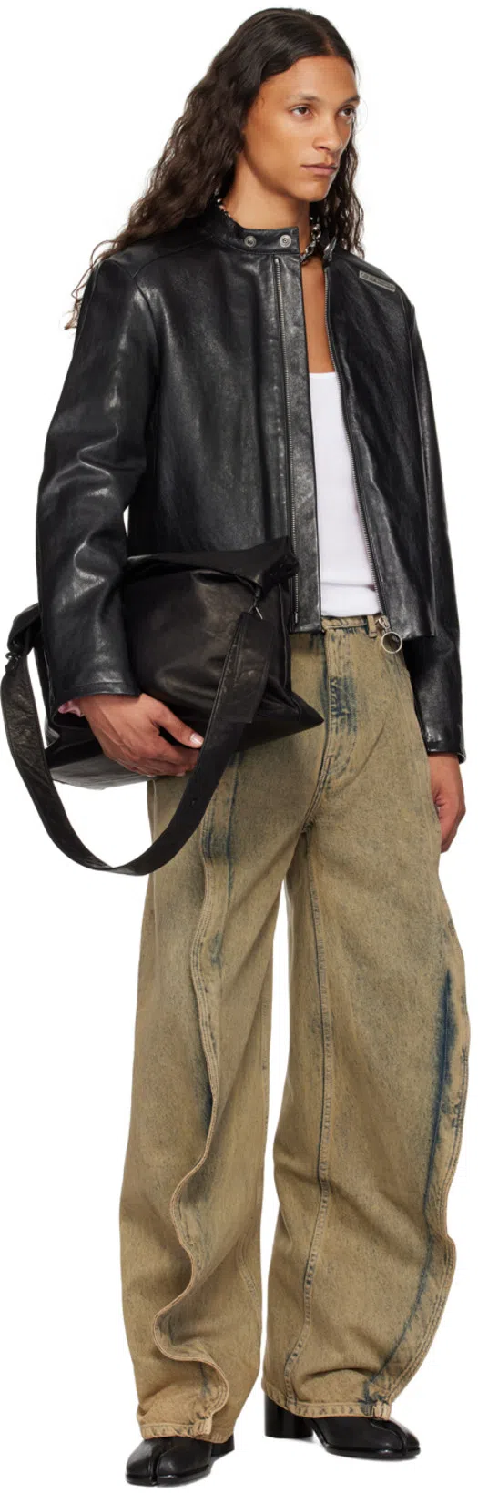 ACNE STUDIOS Black Band Collar Leather Jacket In 900 Black