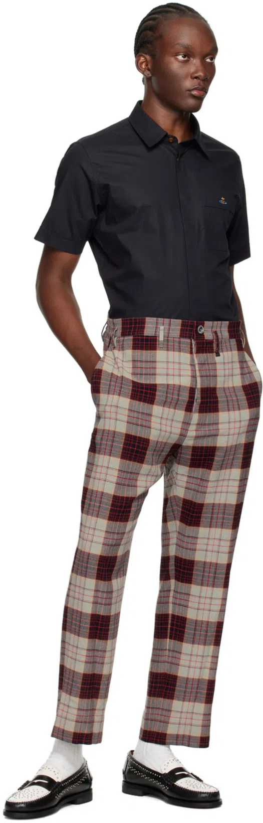 VIVIENNE WESTWOOD Straight Checkered Slim Cut Trousers In Red