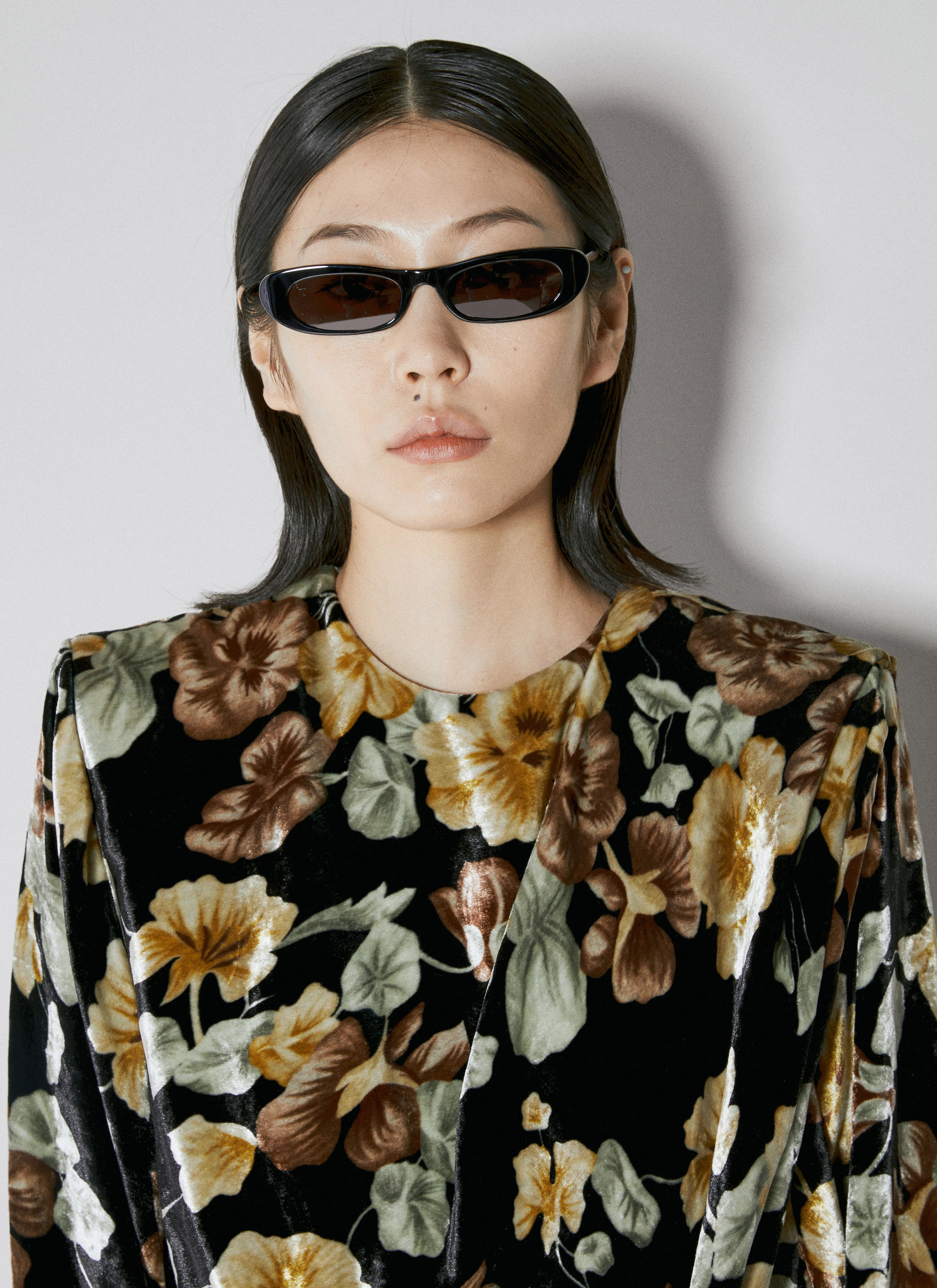 SAINT LAURENT Floral-print Velvet Wrap Dress In Black