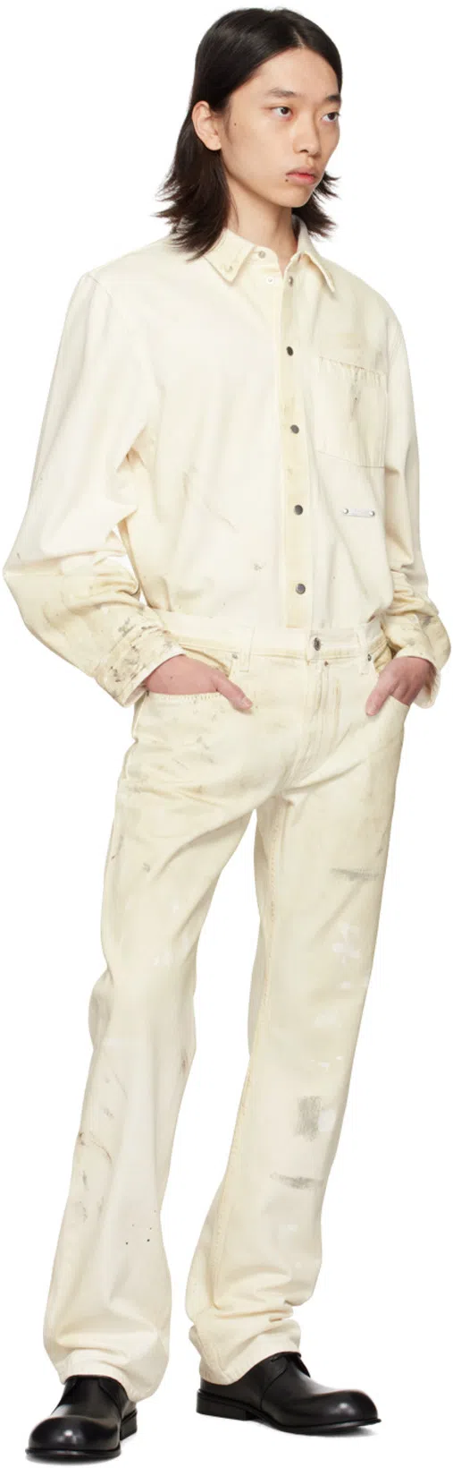 HELMUT LANG Off-white Painted Denim Shirt In Beige