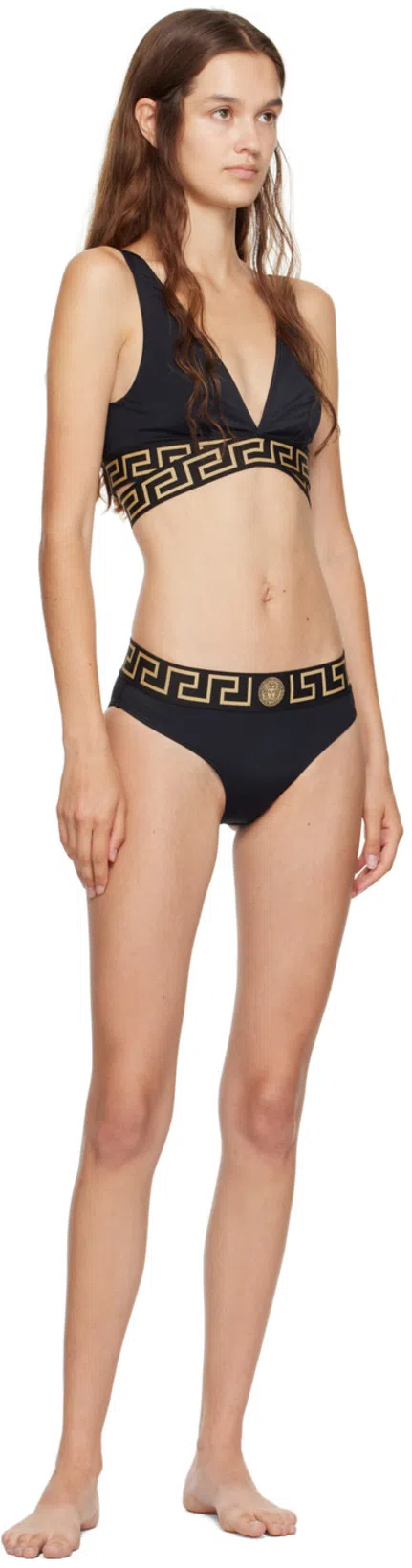 VERSACE Stretch Cotton Briefs With Logoed Elastic Band In Black