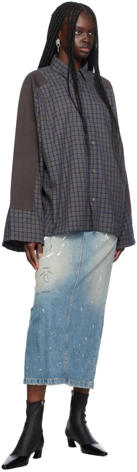 ACNE STUDIOS Blue Paint Splatter Denim Maxi Skirt