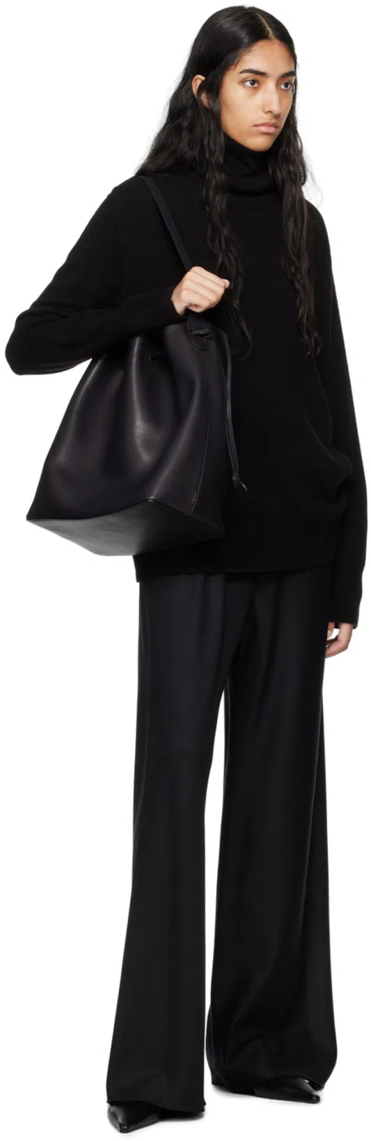 THE ROW Belvedere Leather Bucket Bag In Black