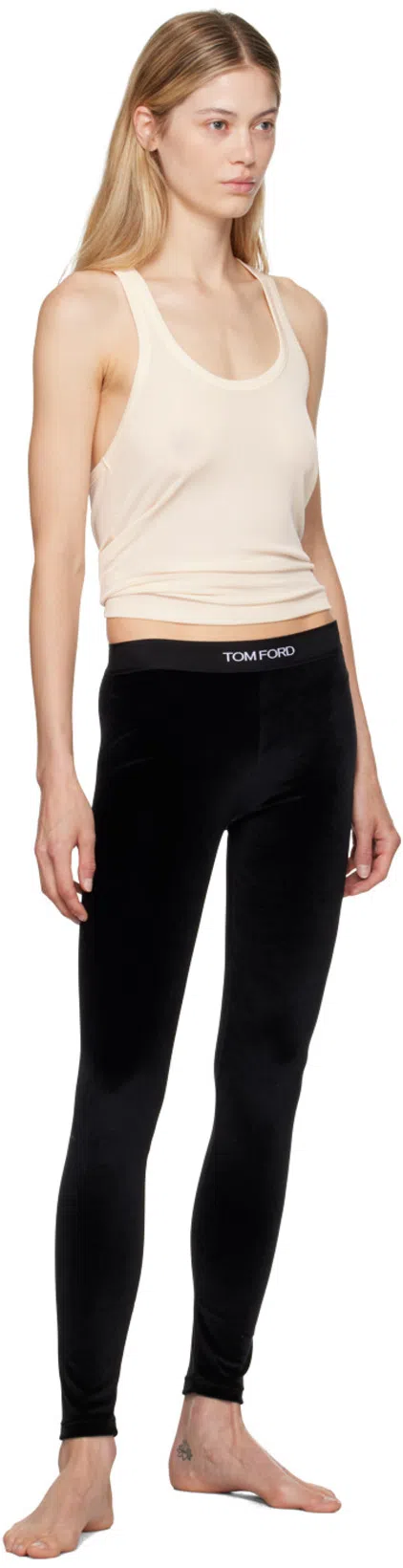 TOM FORD Stretch Lustrous Velour Signature Leggings In Black