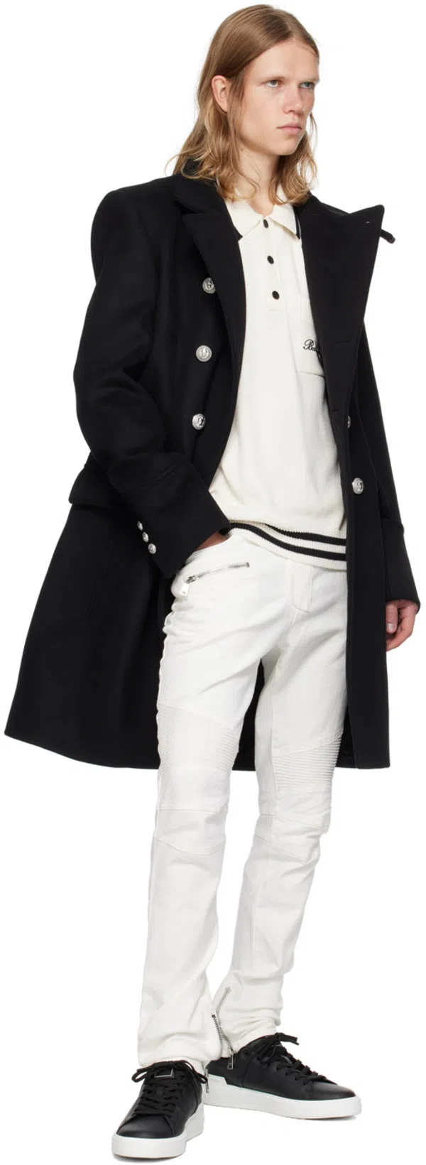 BALMAIN Logo Signature Embroidered Polo T-shirt In White