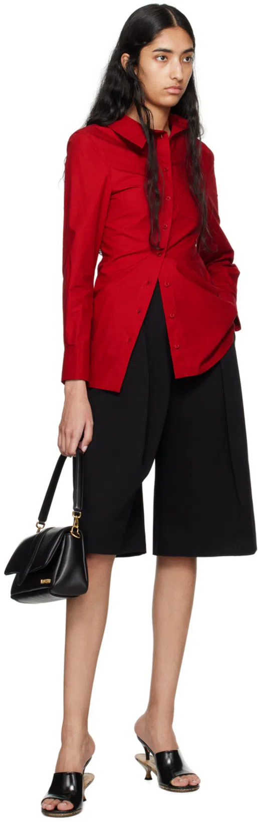 JACQUEMUS Long-sleeved Shirt In 480 Dark Red