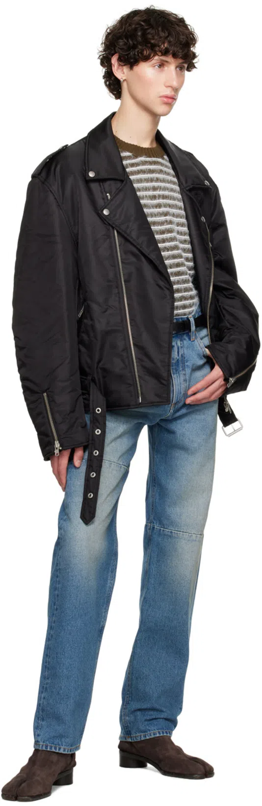 MM6 MAISON MARGIELA Mm6 By Maison Margiela Nylon Biker Jacket With Adjustable Belt And Multiple Pockets In Black