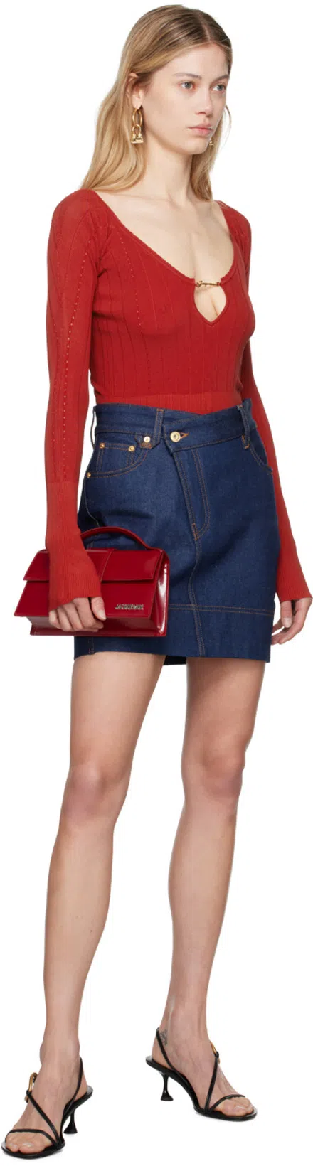 JACQUEMUS Le Haut Pralu Knit Logo Chain Top In Red