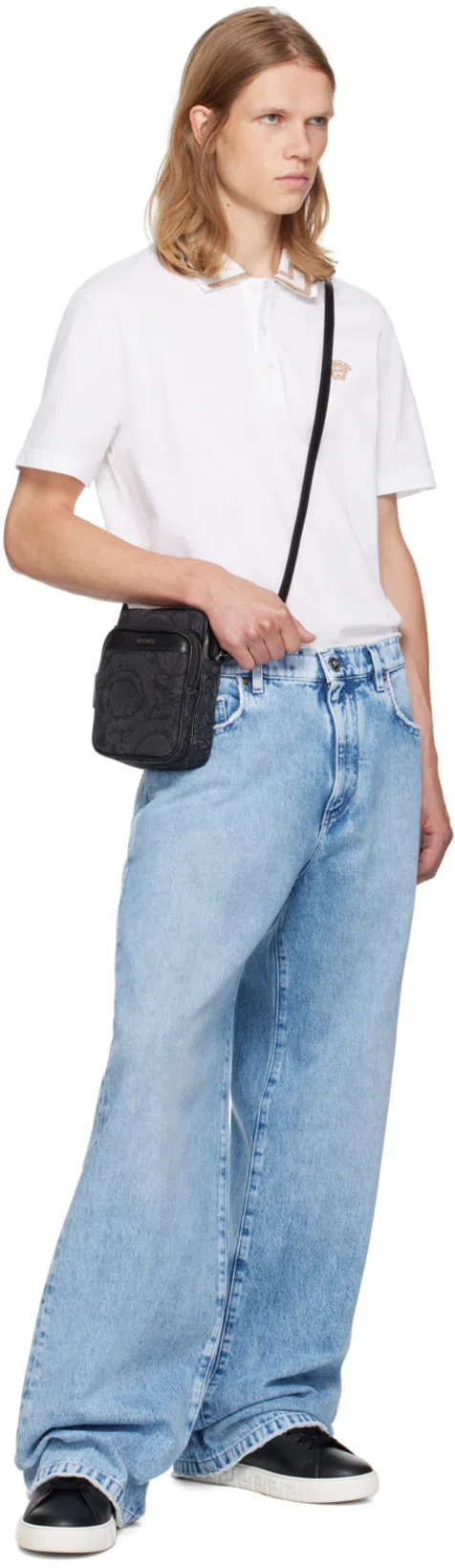 VERSACE Leather Sneakers With La Greca Detail In Black