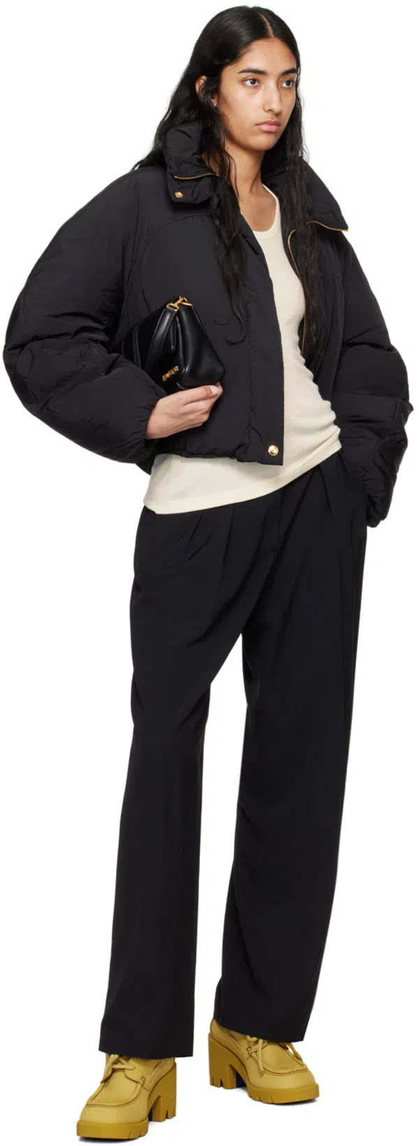 JACQUEMUS Cropped Black Puffer Jacket With Oversized Sleeves In Multi