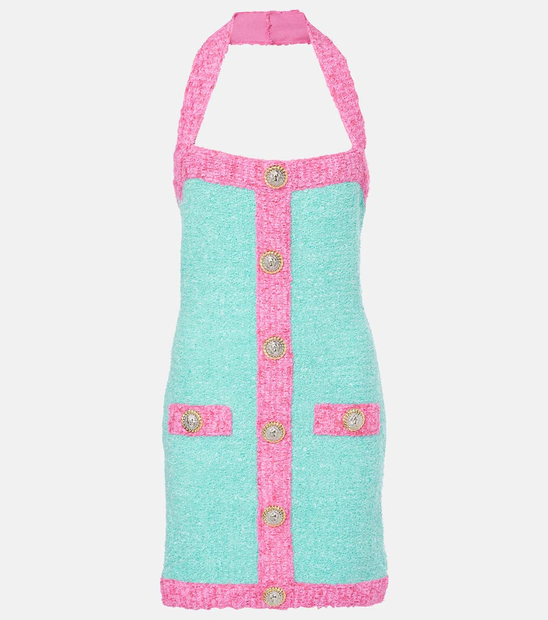 BALMAIN Button-embellished Tweed Minidress In Multi