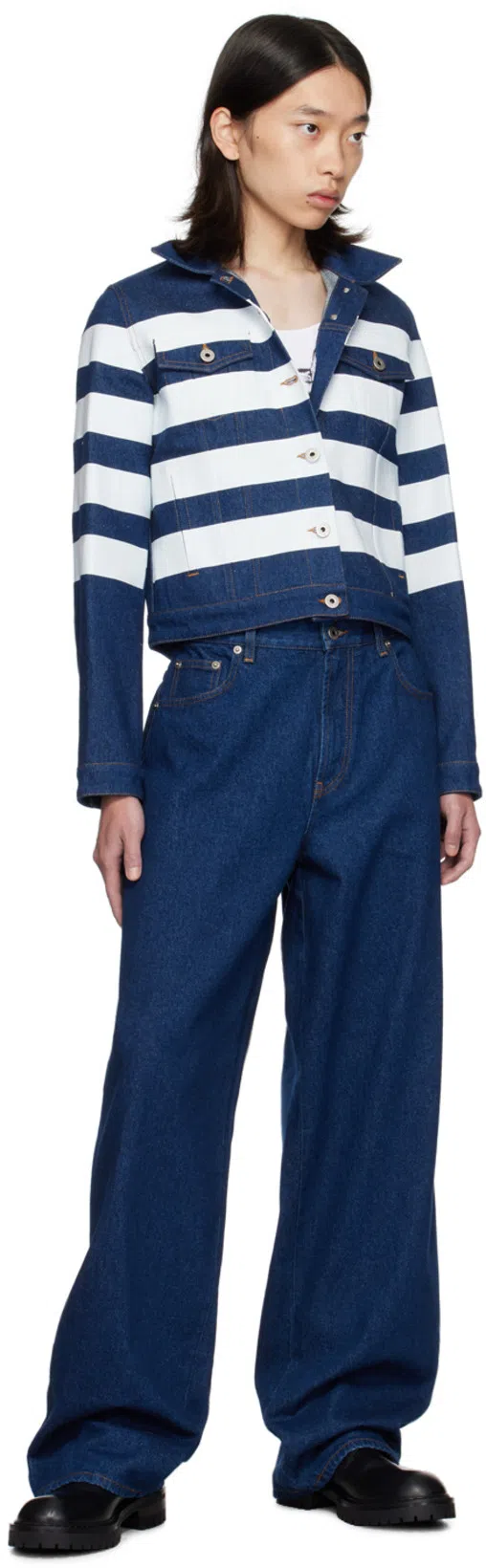 JEAN PAUL GAULTIER Marinière Denim Jacket Indigo In Blue