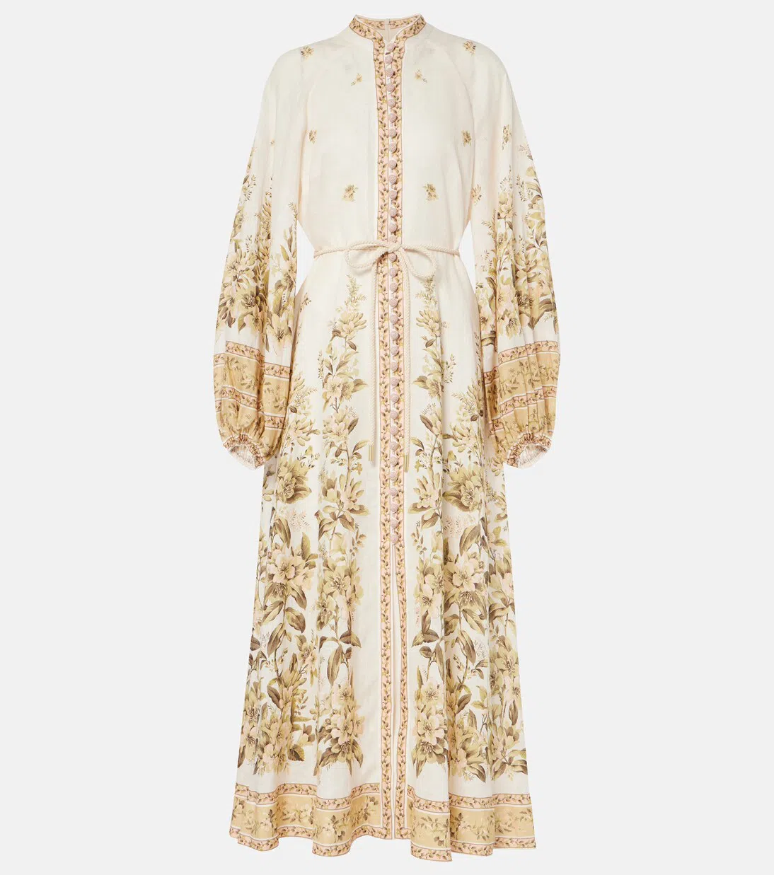 ZIMMERMANN Cream Peony Print Linen Hypnotic Midi Dress In White