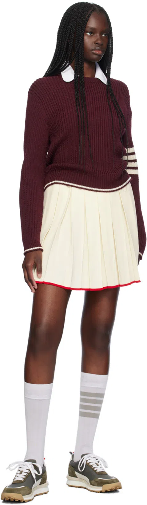 THOM BROWNE White Wool-blend Pleated Mini Skirt